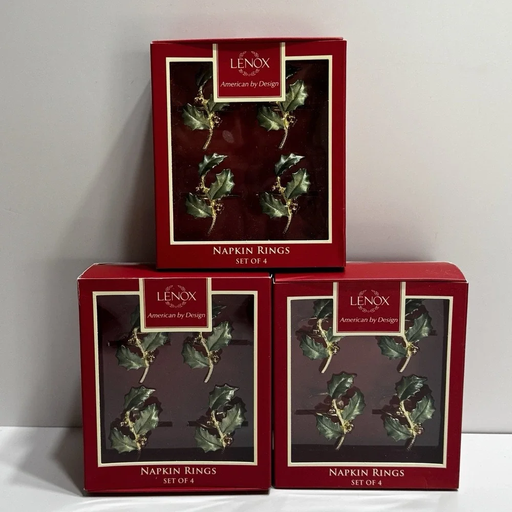 Lot 3 Box Lenox Holiday Dimension Christmas Holiday Napkin Rings Holly Berry 12